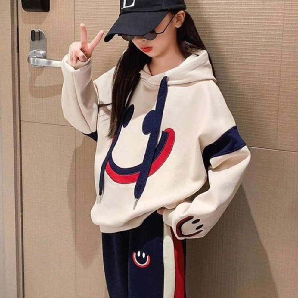 (as the picture, 160cm) Girls 5-16y  Autumn Winter Spring 2pcs Casual Cotton Hoodie+pants Sports Suits Teenage Kids Korean Style Outfits Children Clot