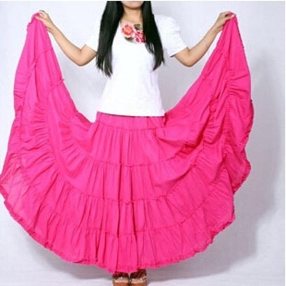 (rose red, one size) Women Long Skirts Candy Colors Cotton Falda Female Casual Beach Bohemia Ruffles Maxi Skirt