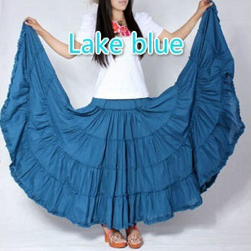 (lake blue, one size) Women Long Skirts Candy Colors Cotton Falda Female Casual Beach Bohemia Ruffles Maxi Skirt