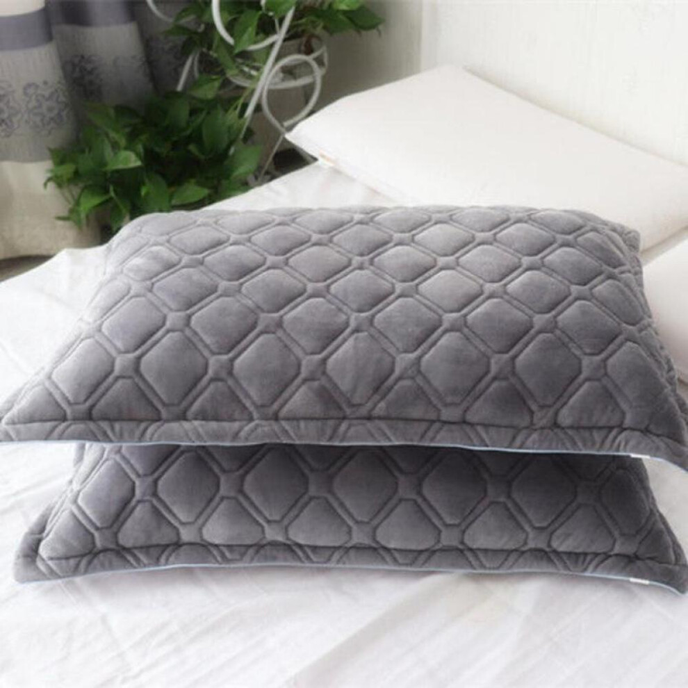 (grey) Crystal Velvet Pillowcase Solid Color Warm Pillow Cases Decor Home Pillow Covers Bedding Flannel Thick Bed Pillowcases 48x74cm