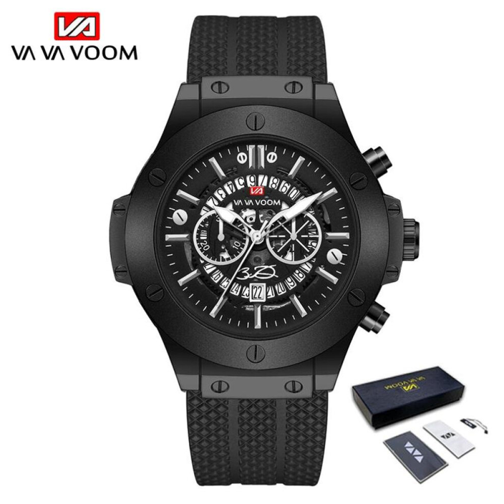(black, With Packaging) Va Va Voom Creative Hollow Perspective Window Calendar Fashion Student Watch Silicone Waterproof Men&apos;s Sports Quartz Watch