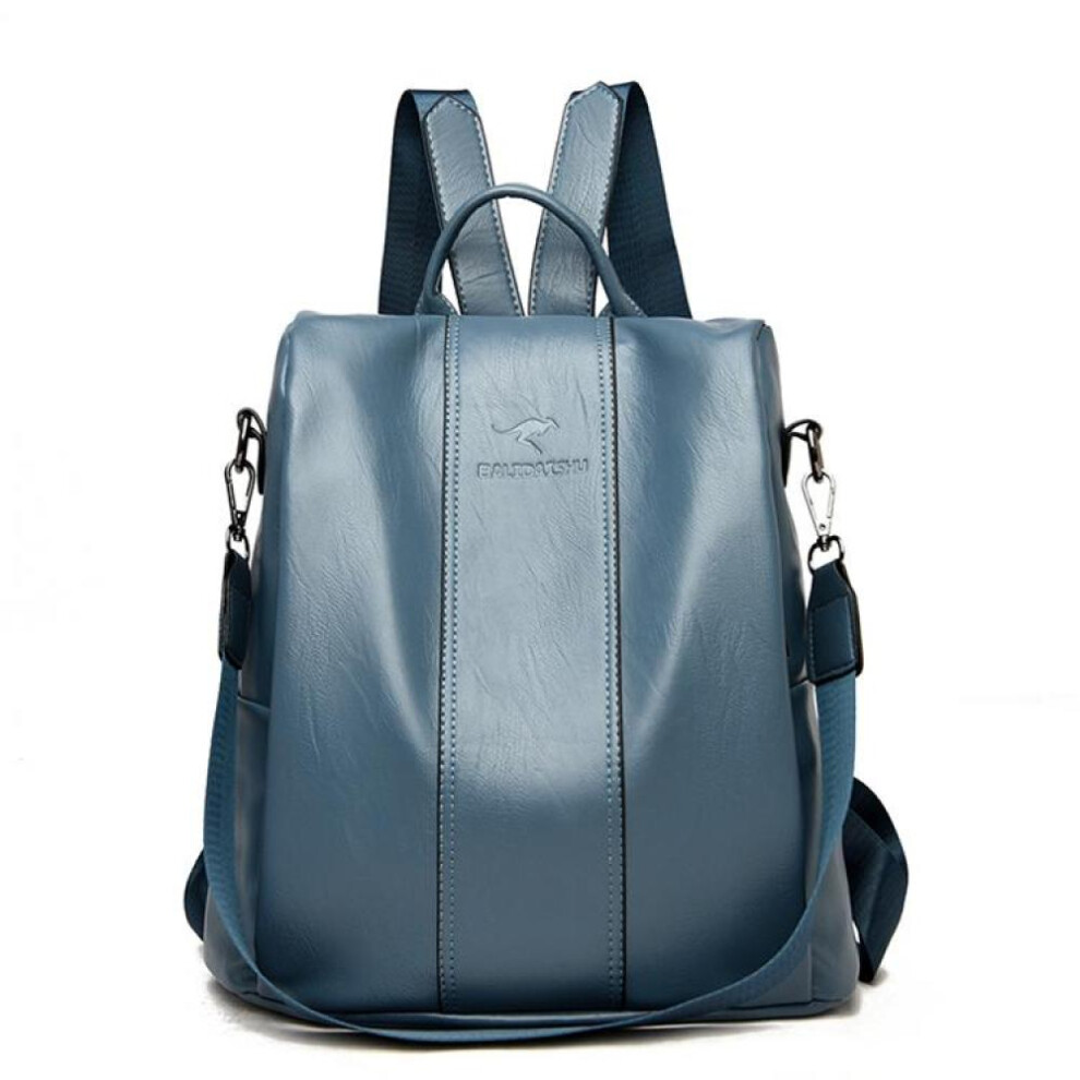 (light blue) Anti-theft Leather Backpack Women Vintage Shoulder Bag Ladies High Capacity Travel Backpack School Bags Girls
