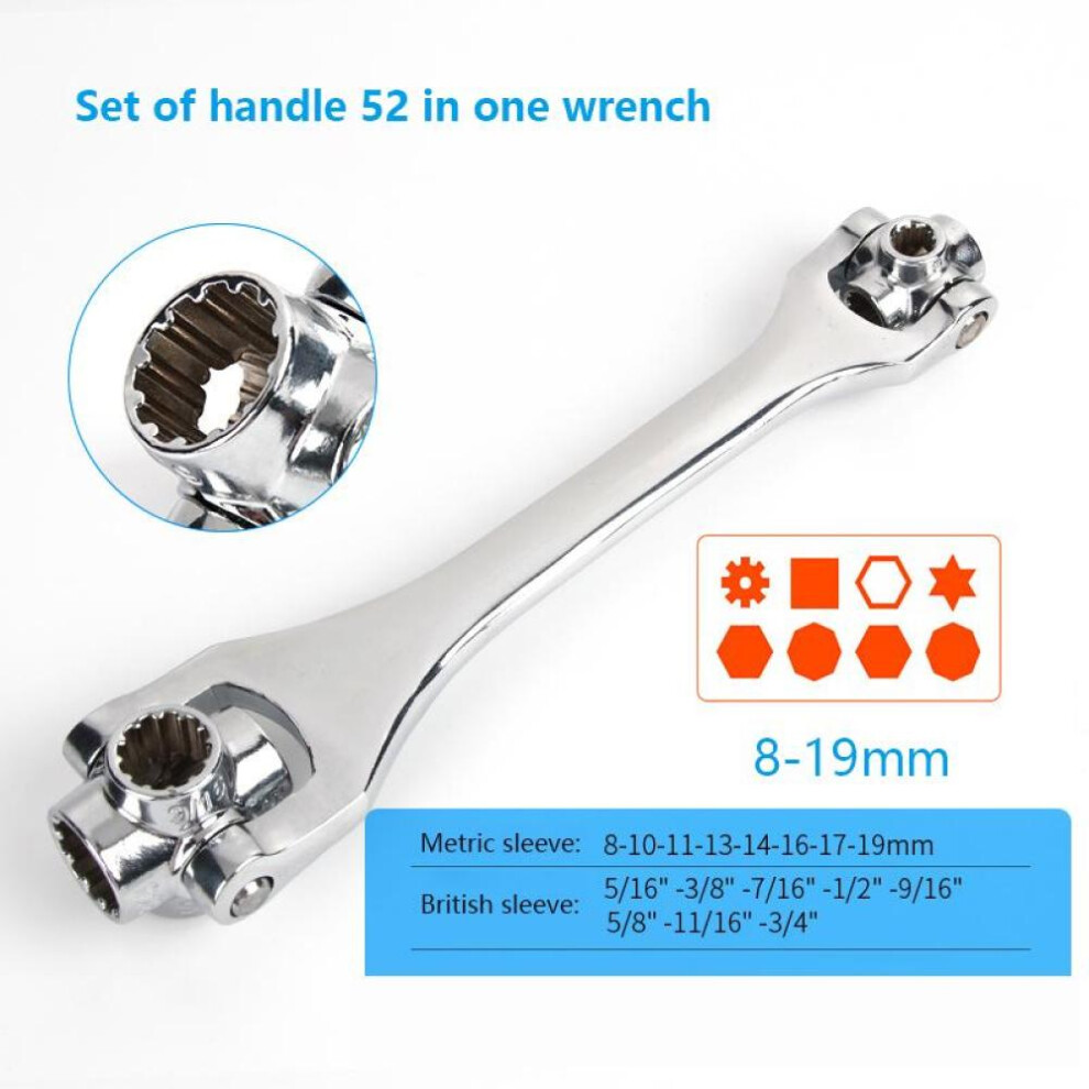 (Light 52 in 1 8-19mm) 52in1universal Socket Wrench 360 Multifunctional Flower-shaped Twelve-angle Socket Wrench Set Car Maintenance And Repair