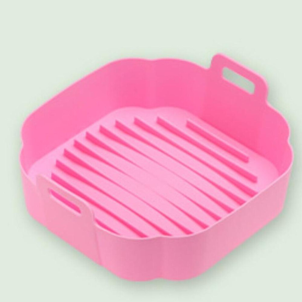 (pink) Air Fryer Silicone Pot Square Silicone Mold Airfryer Oven Baking Tray Pizza Fried Chicken Mat Basket Reusable Kitchen Accessorie