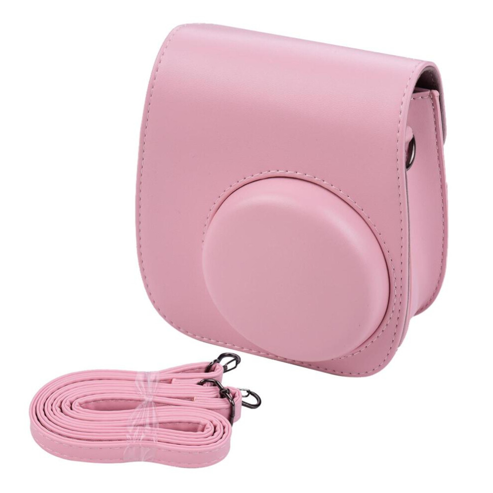 (pink) Portable Instant Camera Case Bag Holder Pu Leather With Shoulder Strap Compatible With Fujifilm