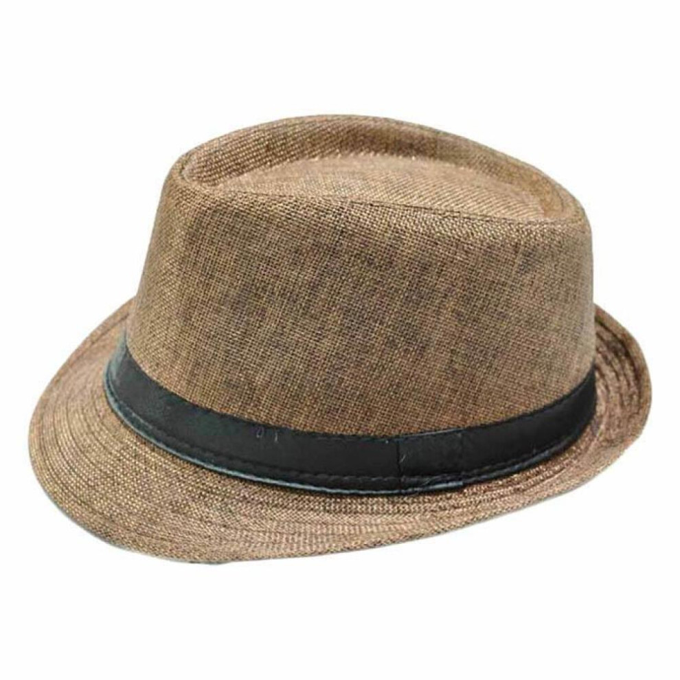 (beige) Straw Jazz Cap Unisex Beach Formal Hat Trilby Gangster