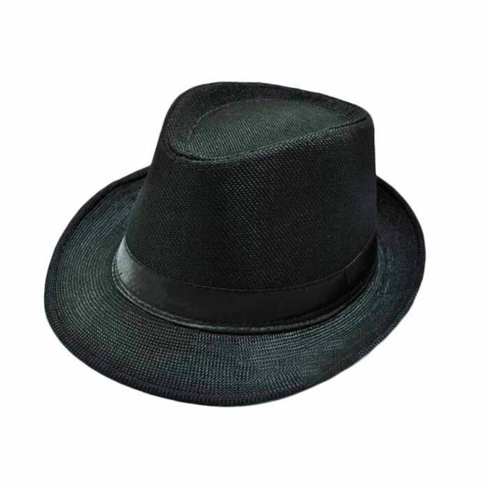 (black) Straw Jazz Cap Unisex Beach Formal Hat Trilby Gangster