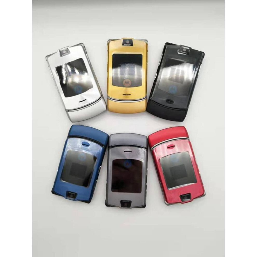 (gold, 1 battery 1 charger) Motorola Original Unlocked Motorola Razr V3i Flip Mobile Phone