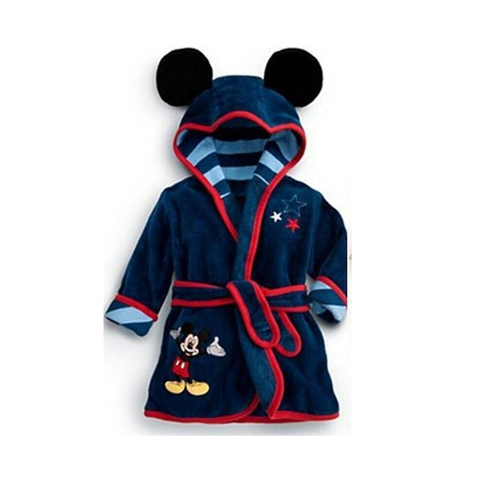 (4-5 Years, Navy Blue Mickey) Kids Boys Girls Hooded Bathrobe Mickey Minnie Dressing Gown Sleepwear Nightwear Pajamas-image-OPC-PFSZVQ8-NEW