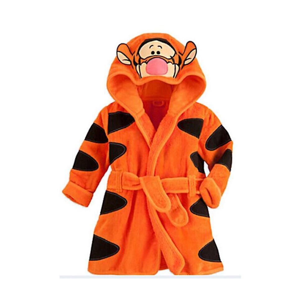 (5-6 Years, Yellow Tigger) Kids Boys Girls Hooded Bathrobe Mickey Minnie Dressing Gown Sleepwear Nightwear Pajamas-image-OPC-PFSZVQC-NEW