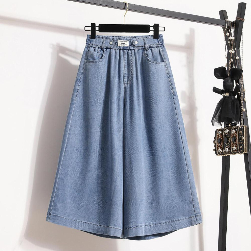 (blue, 5XL) Dimanaf 2024 Plus Size Summer Women Jeans Wide Leg Pants Denim Loose Elastic Waist Solid Trousers Oversize Shorts Pants 5xl 100kg