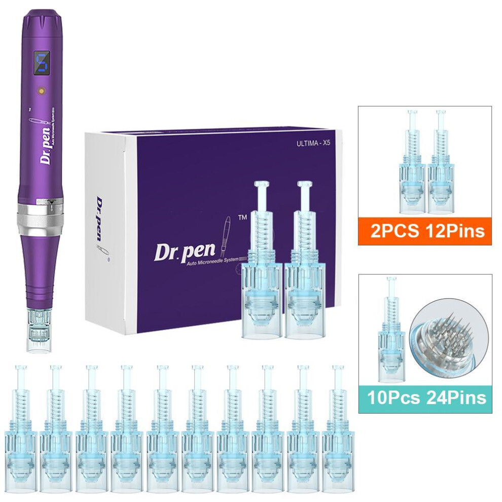 (X5W+10PCS 24PIN) Dr.pen X5 Wireless Derma Pen Microneedling Derma Rolling Mts Micro Needle Therapy System Skin Care Beauty Tool With 12pcs Needles Cartridges