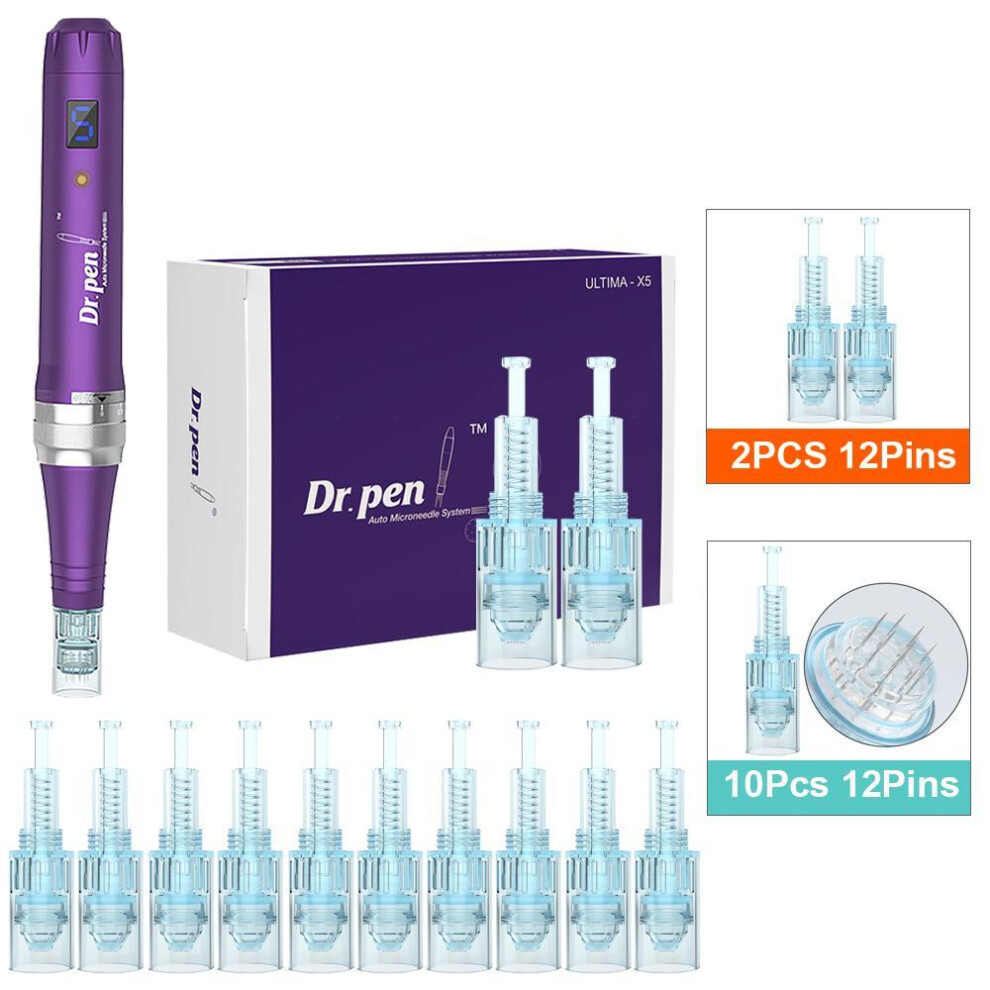 (X5W+10PCS 12PIN) Dr.pen X5 Wireless Derma Pen Microneedling Derma Rolling Mts Micro Needle Therapy System Skin Care Beauty Tool With 12pcs Needles Cartridges