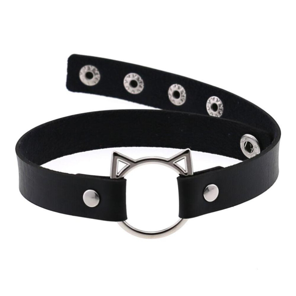 (black) Gothic Pu Leather Lock Hollow Cat Spike Rivet Collar Studded Punk Choker Necklace For Women Chocker Goth Jewelry