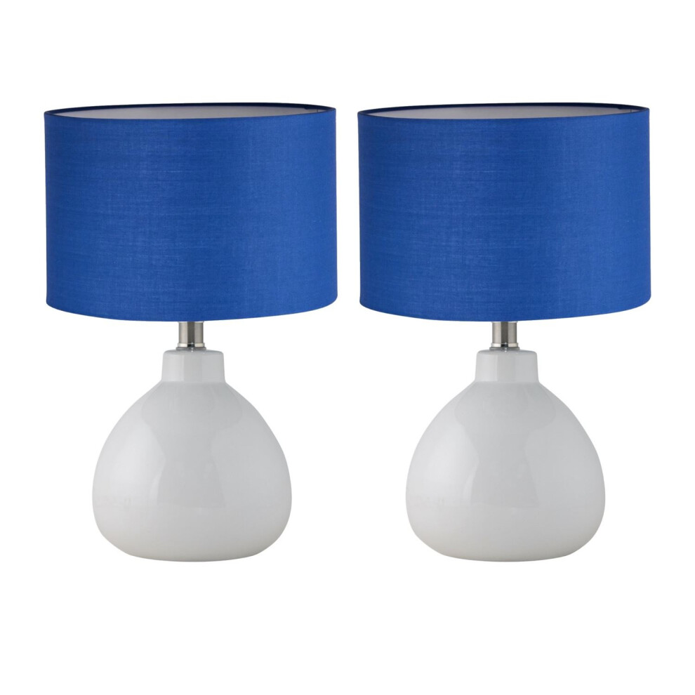 Set of 2 Tuscan - White Ceramic Lamps with Navy Blue Shade-image-OPC-PFSZZ58-NEW