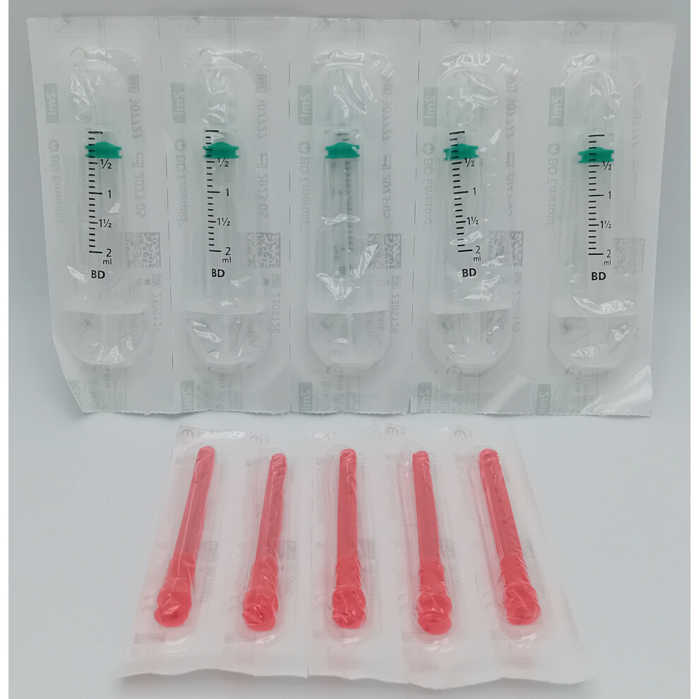 BD Emerald Syringe 2ml Pack of 5 + BD Bluntfill Needle Pack of 5 - REF: BD307727, BD303129