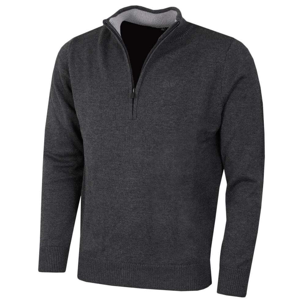 (3XL, Charcoal Marl) DKNY Mens Chunky Knit Soft Feel Quarter Zip Easy Care Golf Sweater