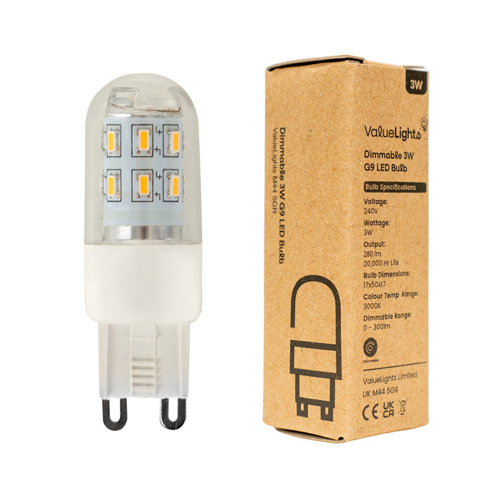 Pack of 3 3w High Power Energy Saving Dimmable G9 LED Light Bulbs - 280 Lumens [3000K Warm White]