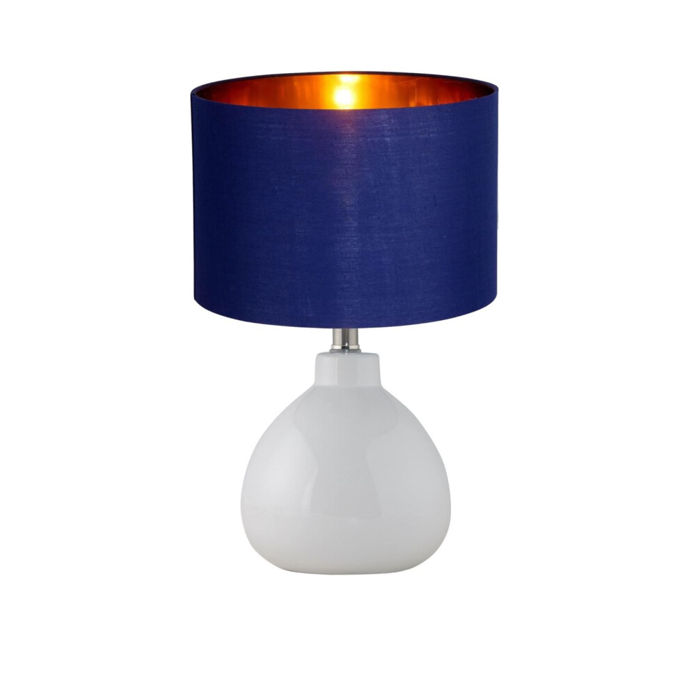 Tuscan - White Ceramic Lamp with Navy Blue & Gold Shade-image-OPC-PFSZZXF-NEW