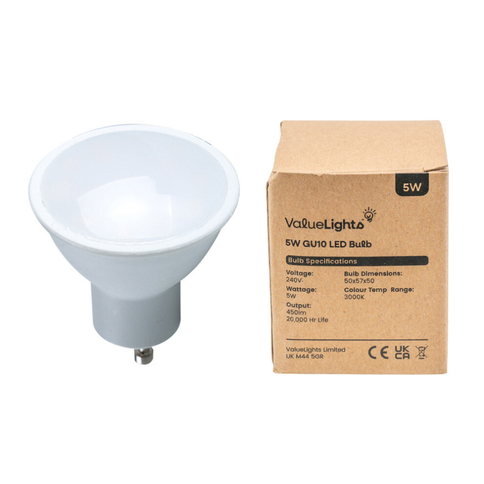 Pack of 10 Dimmable 5W SMD LED GU10 Super Bright Thermo Plastic Light Bulbs [3000K Warm White]