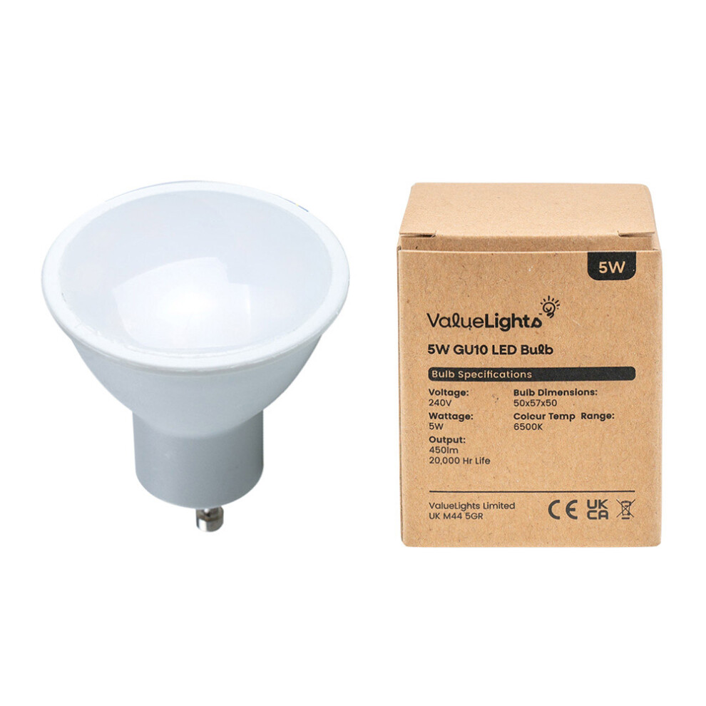Pack of 10 Dimmable 5W SMD LED GU10 Super Bright Thermo Plastic Light Bulbs [6500K Cool White]