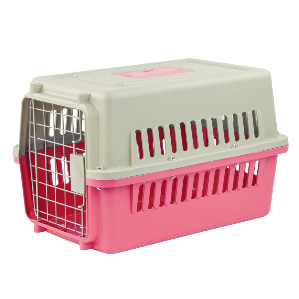 (Small Pink) KCT Portable Plastic Pet Carrier Cat Dog Puppy Cages Crates Transport Box