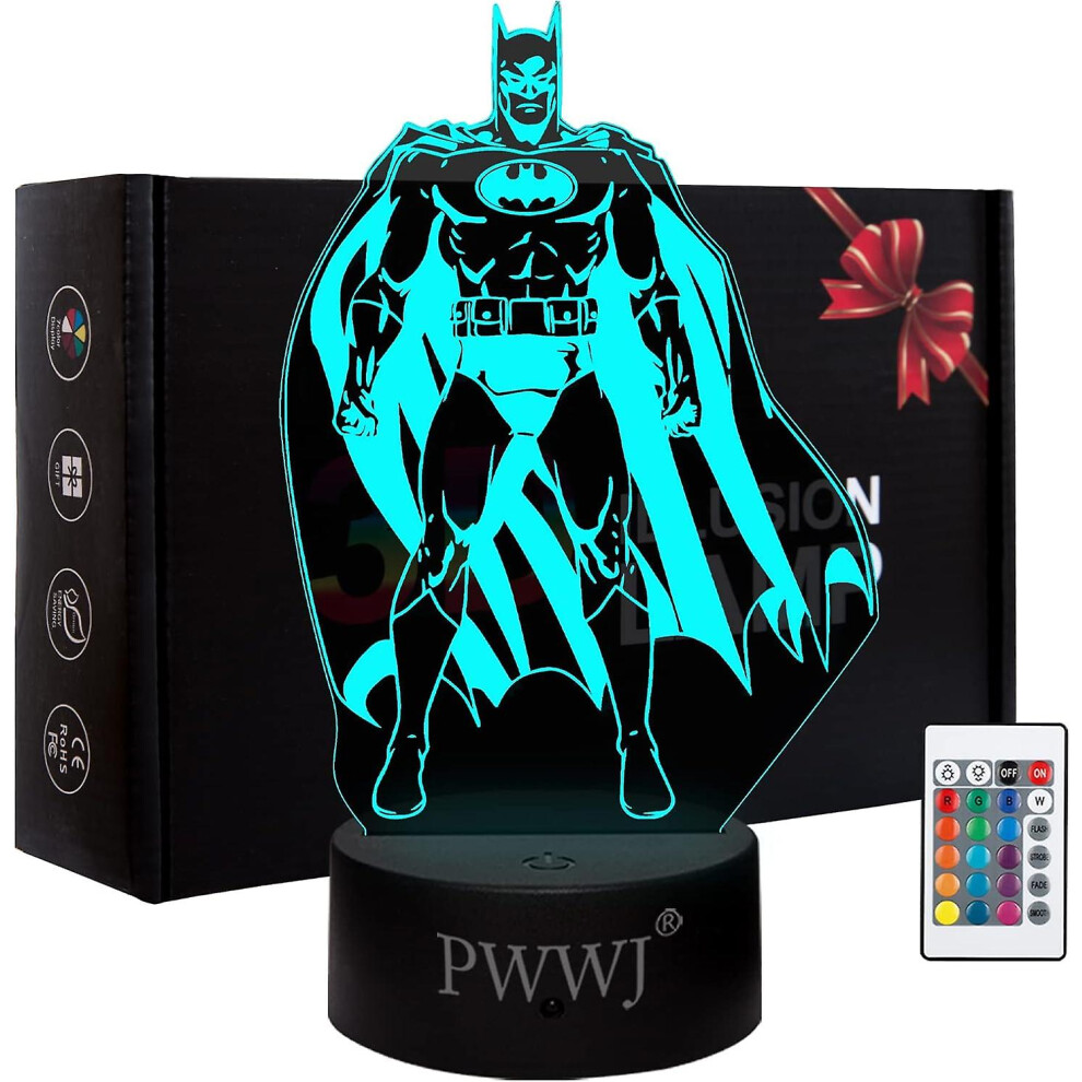 Shen 3d Night Light The Batman Action Figure Bedside Table Desk Illusion Lamp Color Changing Led Acrylic Rgb Lights For Fans Toys, Kid Bedroom Decor