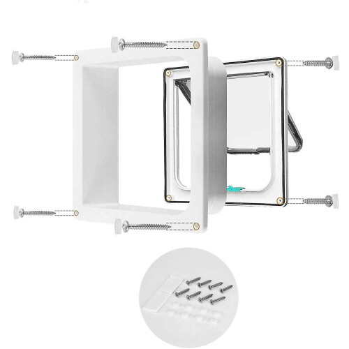 (White, M) Cat Door Small Pet Entry And Exit Security Gate On Doors And Windows 1