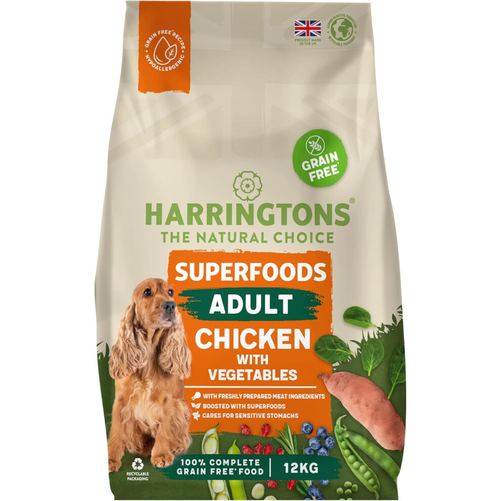 Superfoods Complete Grain Free Hypoallergenic Chicken with Veg Dry Adult Dog Food 12kg - Made with All Natural Ingredients