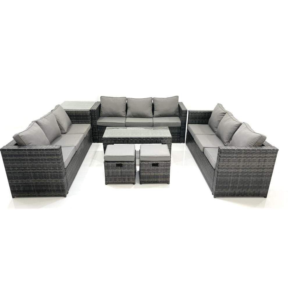 Fimous Unisex Dark Grey Outdoor Garden Furniture Set 11 Seater Rattan Sofa Set With Coffee Table 2 Footstools Side Table Mixed Small - Image 2