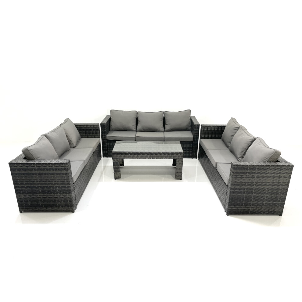 B&Q - Outdoor Garden Furniture Set 9 Seater Rattan Sofa Set With Coffee Table Dark Grey Mixed - Image 2