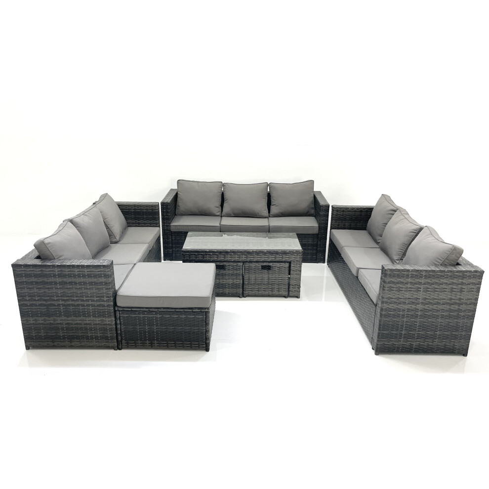 Fimous Dark/Grey Outdoor Garden Furniture Set 7 Pieces Rattan Sofa Set With Coffee Table 3 Footstools Mixed - Image 2