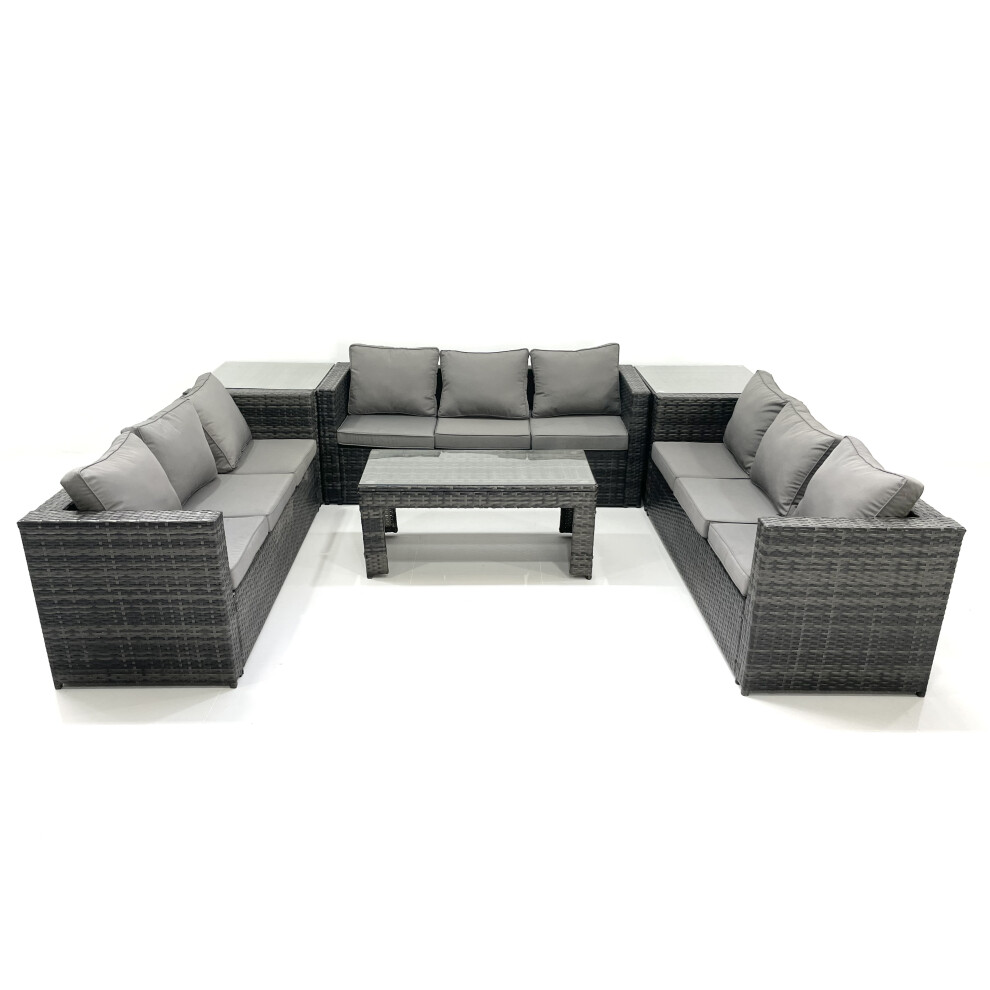 Rackhams Dark/Grey Outdoor Garden Furniture Set 9 Seater Rattan Sofa Set With Coffee Table 2 Side Tables Mixed - Image 2