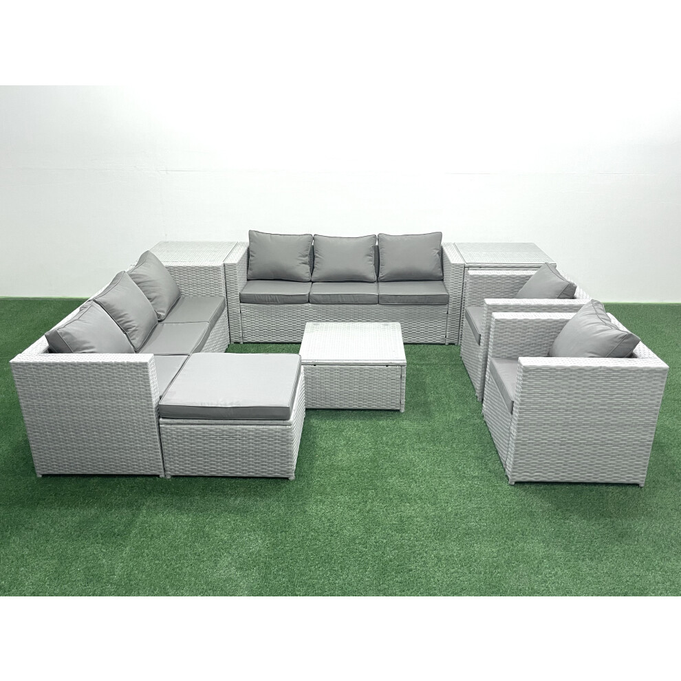 B&Q - Outdoor Rattan Sofa Garden Furniture Set 2 Armchairs Square Coffee Table Big Stool 2 Side Tables Light Grey - Image 2