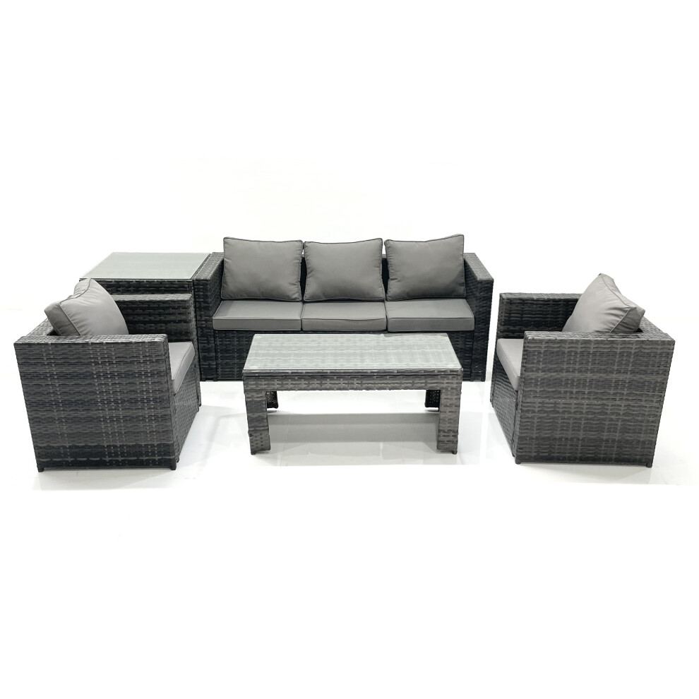Rackhams Dark/Grey Rattan Garden Furniture Set Outdoor Lounger Sofa With Coffee Table 2 Armchair Side Table Mixed - Image 2