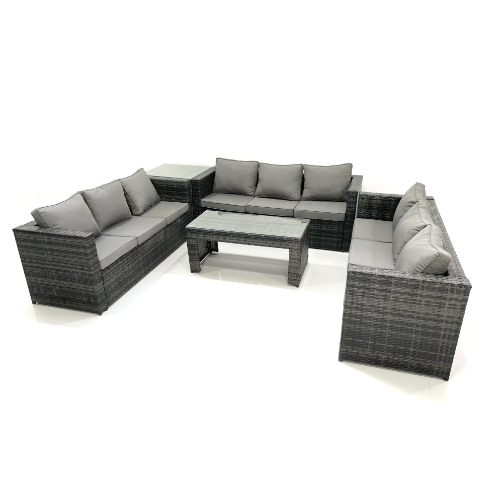 Rackhams Dark/Grey Outdoor Garden Furniture Set 9 Seater Rattan Sofa Set With Coffee Table Side Table Mixed - Image 2