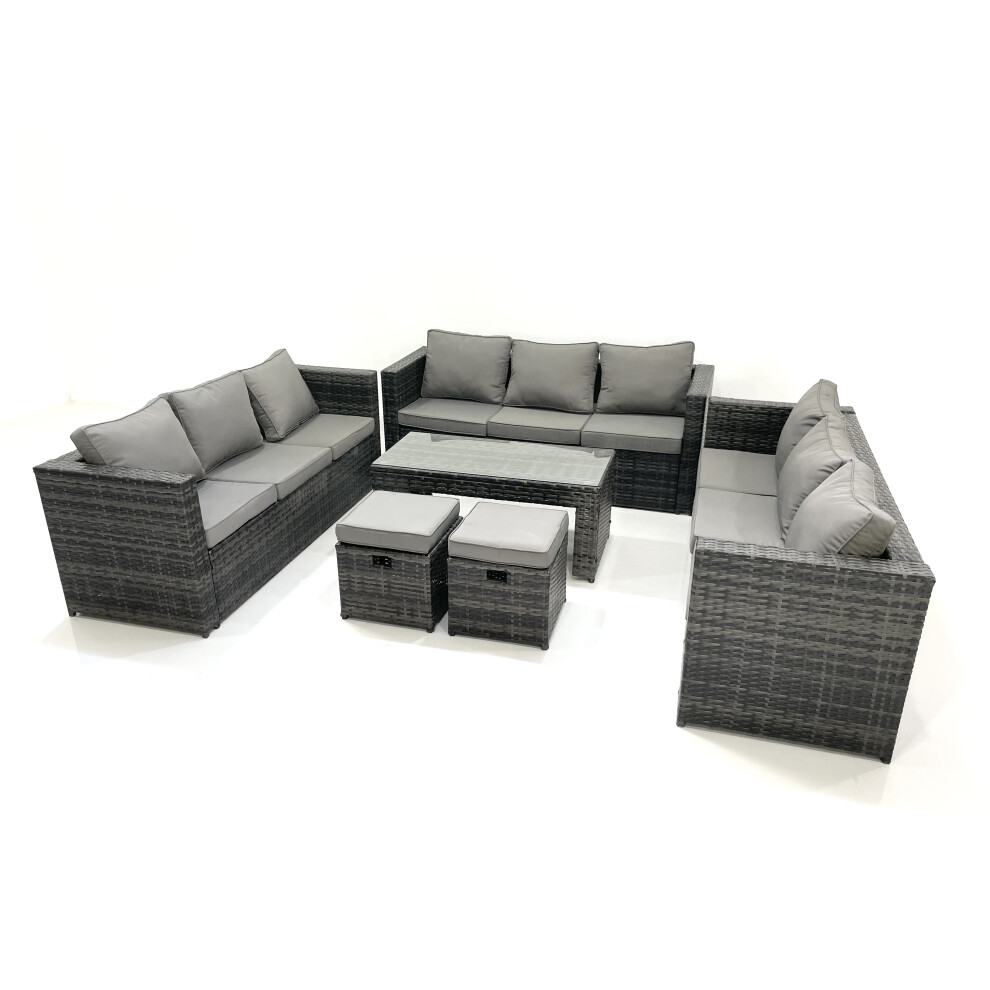 Fimous Unisex Dark Grey Outdoor Garden Furniture Set 11 Seater Rattan Sofa Set With Coffee Table 2 Footstools Mixed Small - Image 2