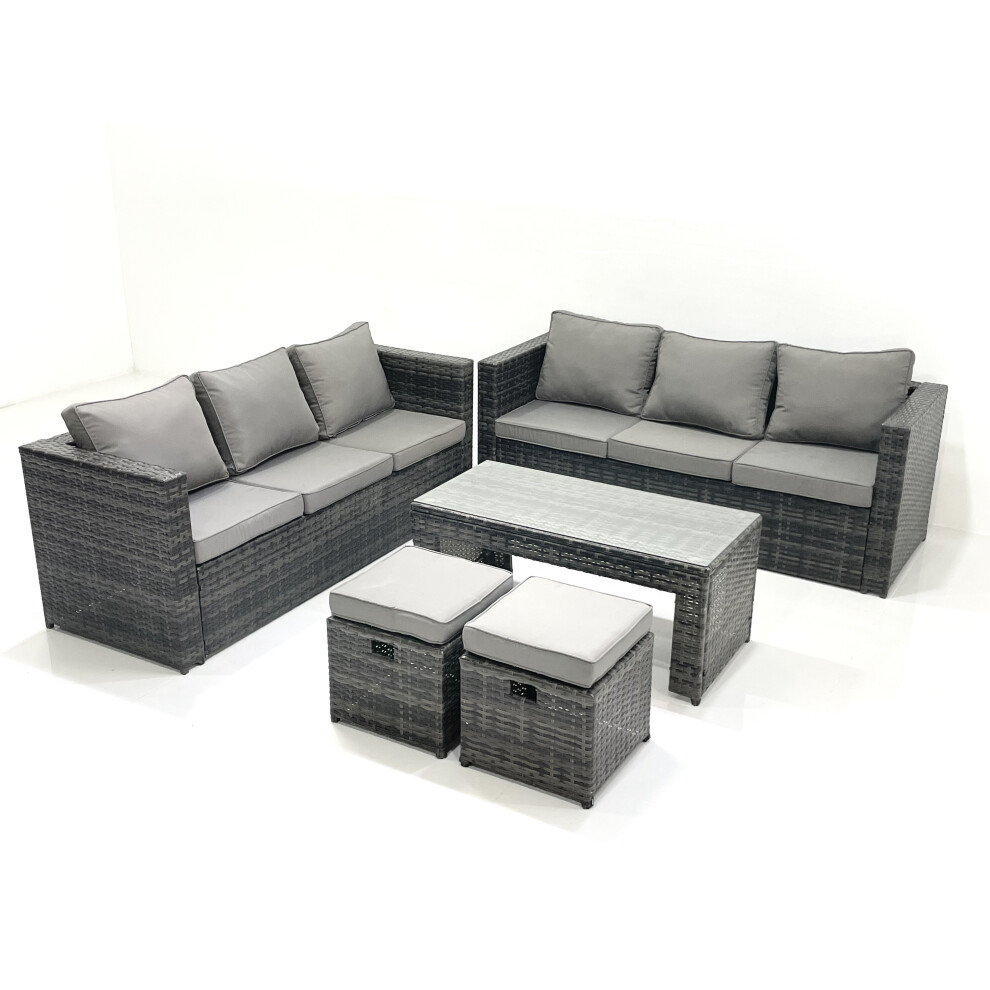 Fimous Unisex Dark Grey Garden Outdoor Rattan Furniture Set With Sofa Coffee Table 2 Footstools Mixed Small - Image 2