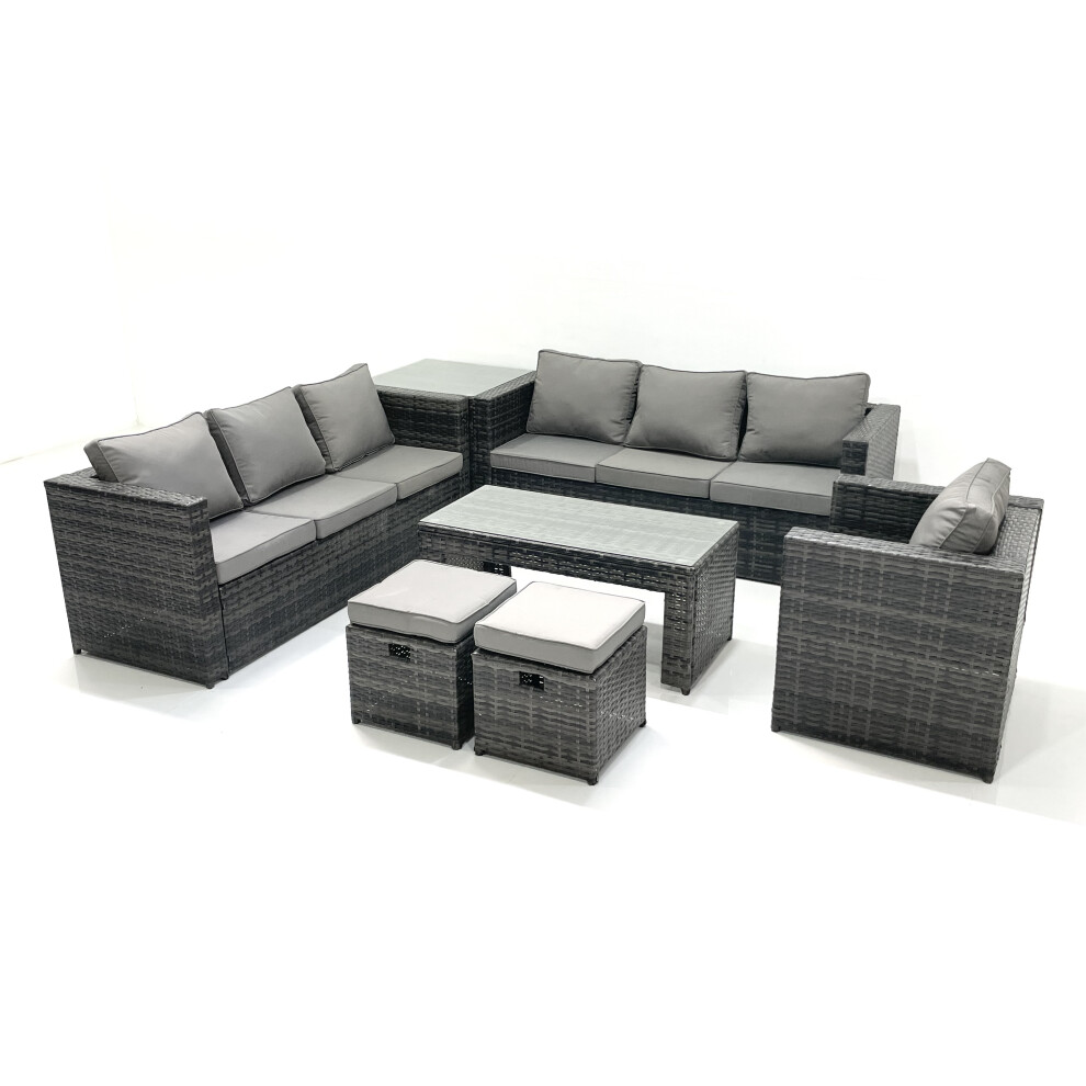 Fimous Dark/Grey Rattan Garden Furniture Set Outdoor 9 Seater Patio Conversation Sets With Glass Top Coffee Table Stool Side Table - Image 2