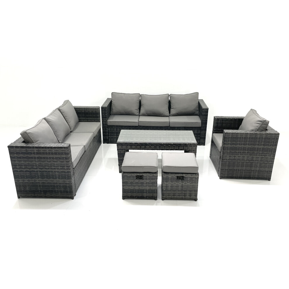 Fimous Rattan Garden Furniture Set Outdoor 9 Seater Patio Conversation Sets with Glass Top Coffee Table Stool