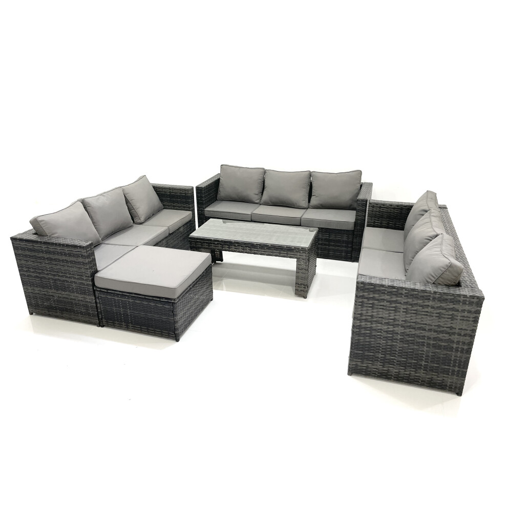 Fimous Outdoor Garden Furniture Set 10 Seater Rattan Sofa Set with Coffee Table Big Footstool Dark Grey Mixed