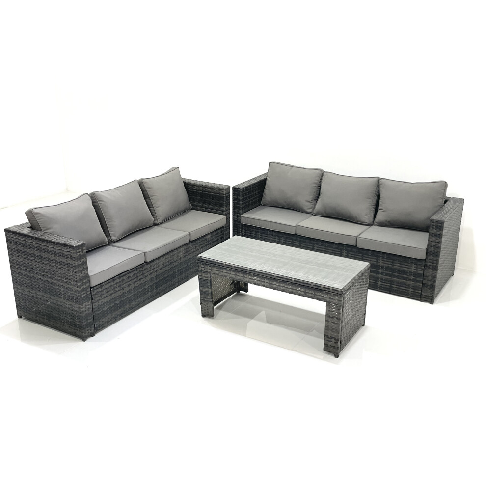 Rackhams Dark/Grey 6 Seater Rattan Garden Furniture Set With 2 Sofas & Rectangular Coffee Table - Mixed - Image 2