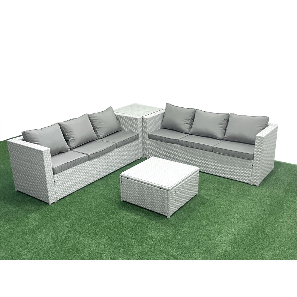 B&Q - Rattan Garden Outdoor Furniture Set 6 Seater Rattan Garden Sofa Set Side Table Light Grey - Image 2