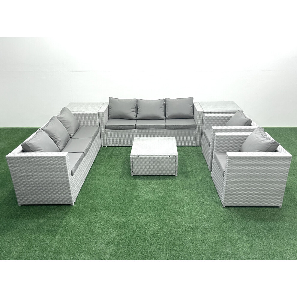 Fimous Outdoor Rattan Sofa Garden Furniture Set with 2 Armchairs Square Coffee Table 2 Side Tables Light Grey Mixed