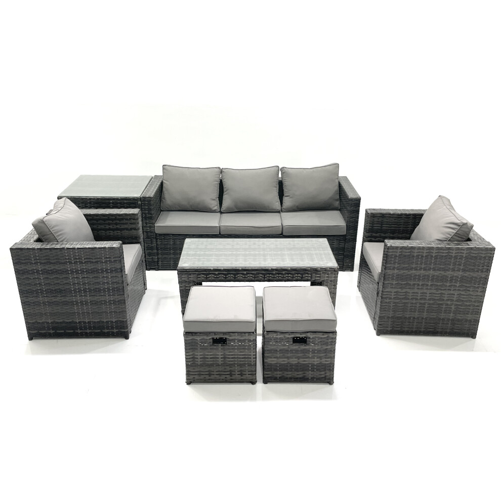 Rackhams Dark/Grey Rattan Garden Furniture Set Outdoor Lounger Sofa With Coffee Table 2 Armchair 2 Small Footstools Side Table Mixed - Image 2