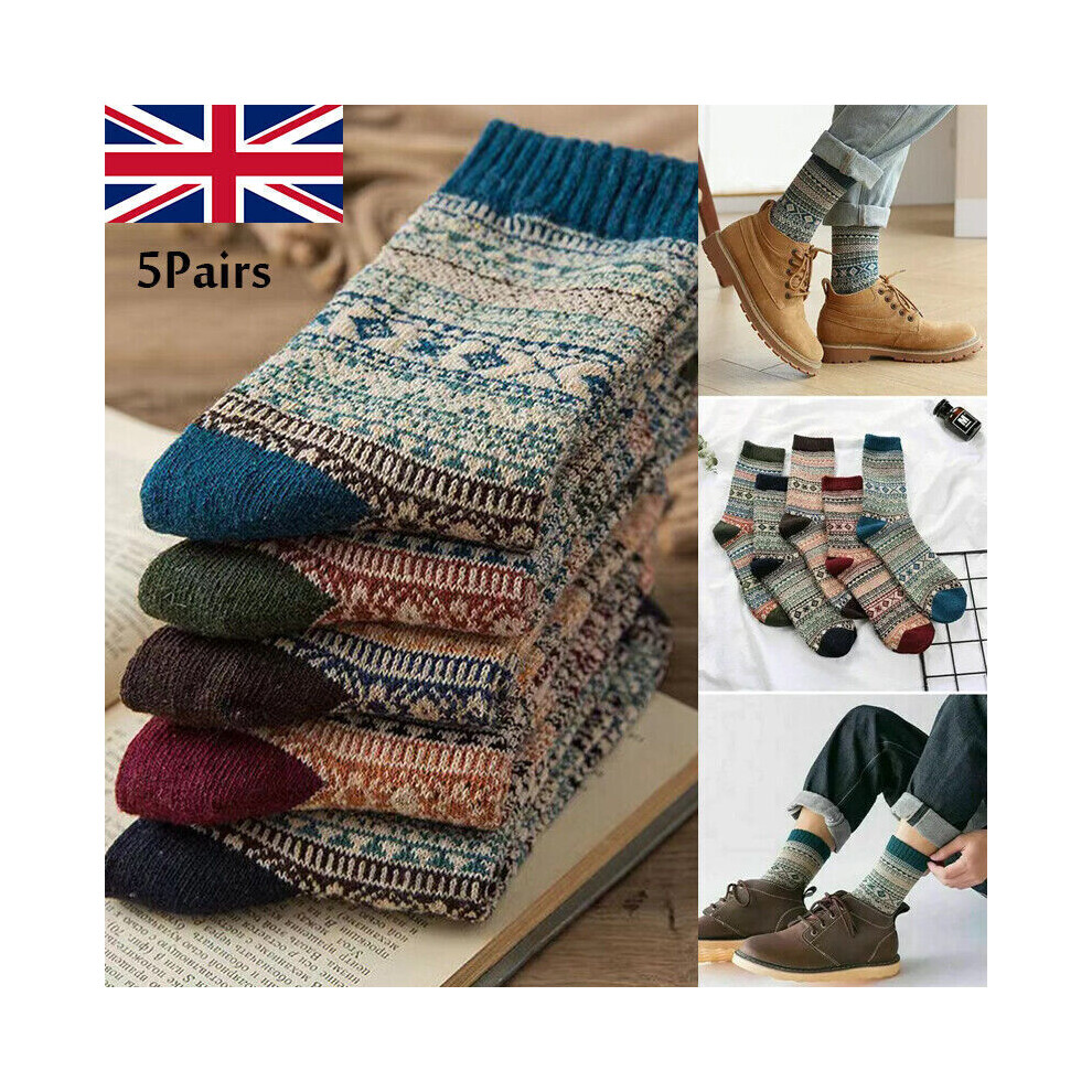(Style A, 5 Pairs) 5 Pairs Men's Nordic Thermal Socks Winter Warm Thick Walking Hike Chuncky Socks