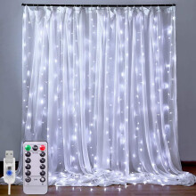 (Cold White, 3M*3M) Usb Curtain String Lights 8 Modes, Remote Control Waterproof For Window Decoration, Christmas, Wedding, Birthday