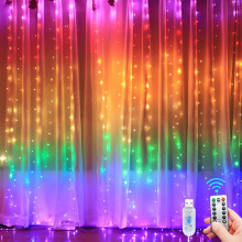 (Colorful Light, 3M*2M) Usb Curtain String Lights 8 Modes, Remote Control Waterproof For Window Decoration, Christmas, Wedding, Birthday