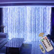 (Cold White, 3M*2M) Usb Curtain String Lights 8 Lighting Modes, With Hooks ,Remote Control Waterproof For Window, Christmas, Wedding, Birthday,