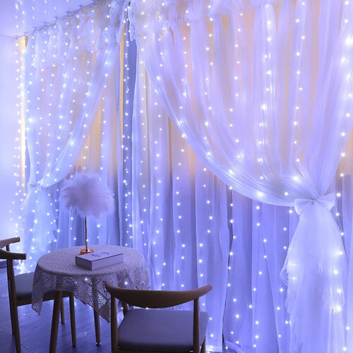 (Cold White, 3M*3M) Usb Curtain String Lights 8 Lighting Modes, With Hooks ,Remote Control Waterproof For Window, Christmas, Wedding, Birthday, 1
